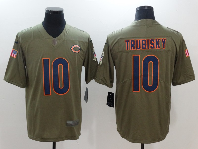 Men Chicago Bears #10 Trubisky Nike Olive Salute To Service Limited NFL Jerseys